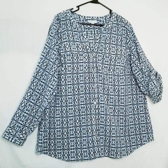 Charter Club Woman Plus Size Career Casual Button Up Roll Tab Sleeve Top Size 2X - Picture 1 of 10